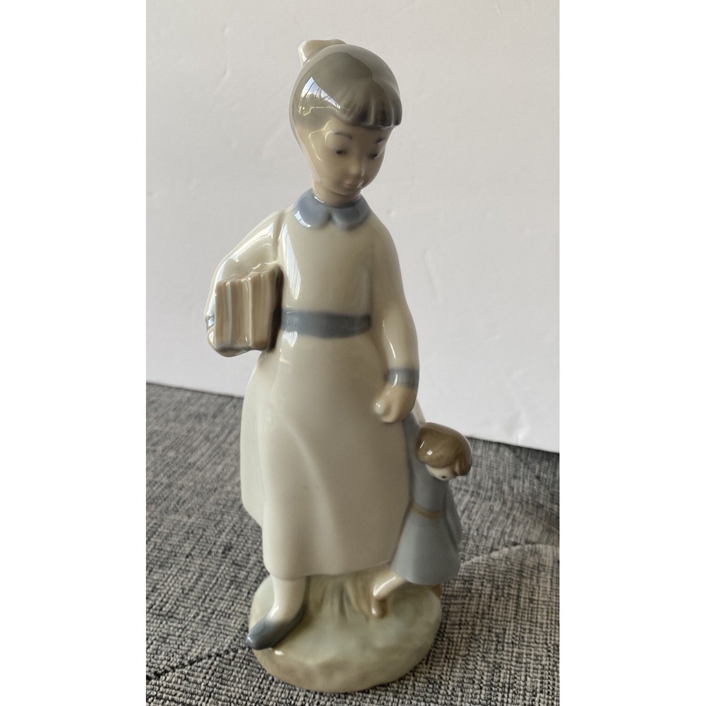 Vintage Zaphir Girl with Books and Child Porcelain Figurine Spain